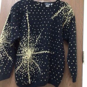 JH Collectibles Black Angora Sweater with Gold Accents holidays, sz M